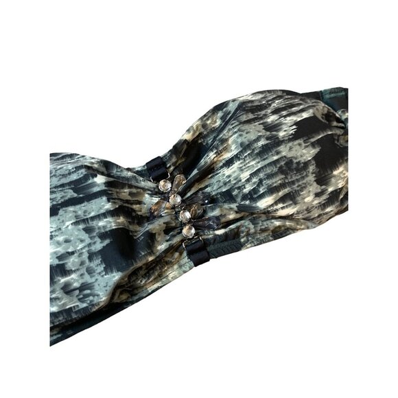 Luxe Brown Black Beaded Patterned Strapless Bikini Top Sz S - Picture 4 of 7